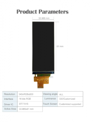 TSD painel lcd da personalização de TFT LCD de 3,5 polegadas com definição capacitiva do painel de toque 340*800