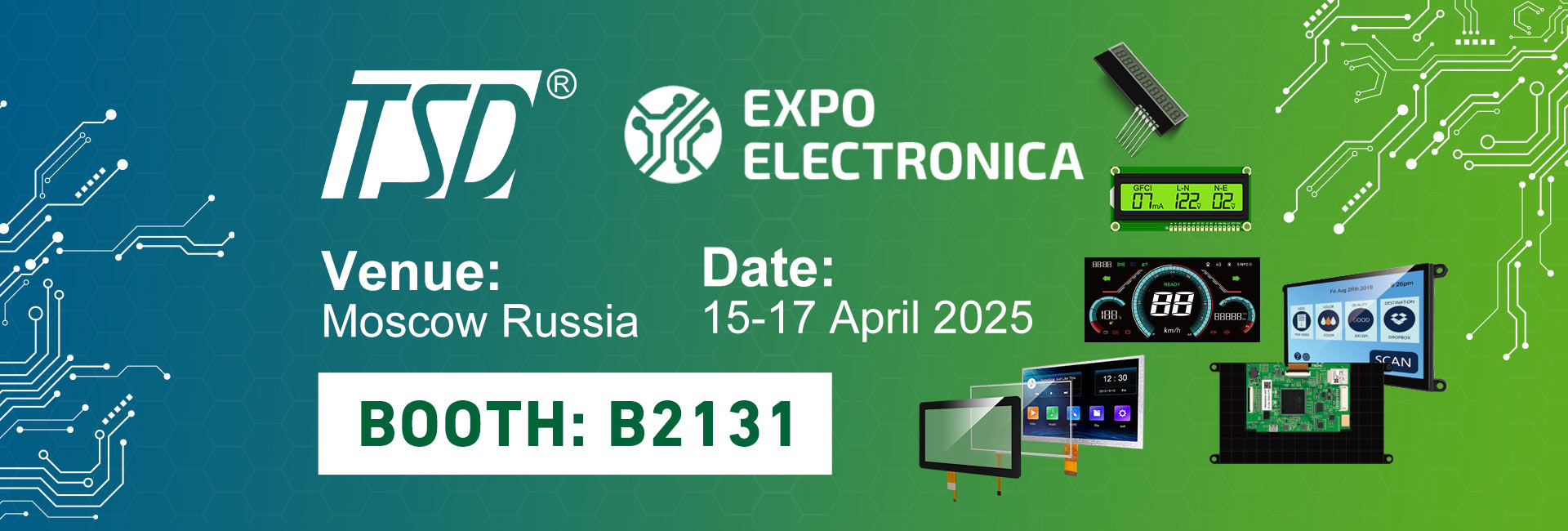 Visite-nos na Expo Electronica Rússia para explorar nossas soluções de LCD e tela sensível ao toque